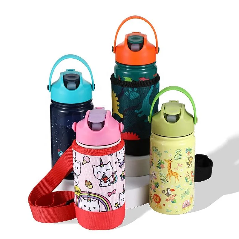 Wholesale Double Wall Stainless Steel Straw Metal Vacuum Insulated Customized Logo Water Bottle for Kids